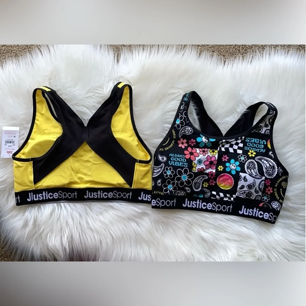 Justice Girls Sport Bras 2 Pack Pullover Racerback & Removible Pads. NWT